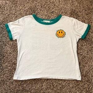 French Pastry Green and White Smiley Face Croptop